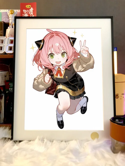 "Limited Edition Anya Forger art print, showcasing the premium framed art with whimsical Anya in a vibrant starry night dreamscape."
