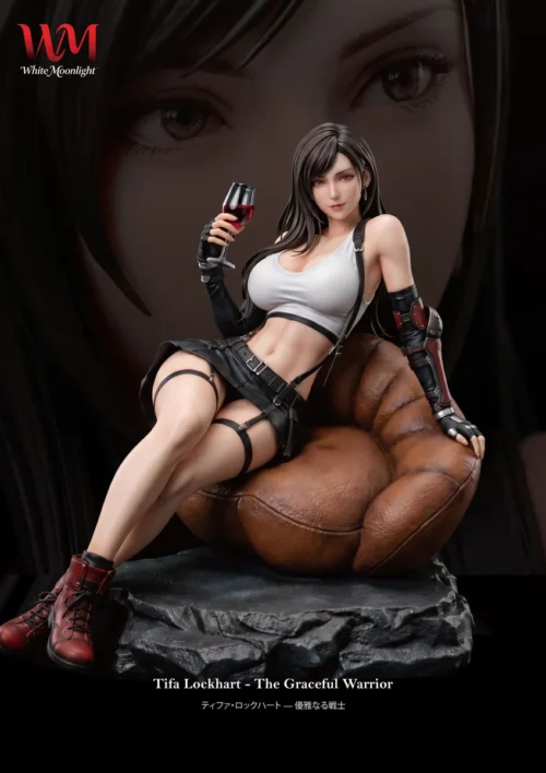 "Exquisite 1/4 Scale Tifa Lockhart Final Fantasy VII statue, captured from multiple angles, highlighting intricate details, dynamic pose."