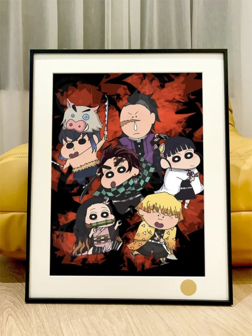 Limited Edition Crayon Shin-chan x Demon Slayer crossover art print, showcasing humorous Shin-chan characters cosplaying iconic Demon Slayer heroes.