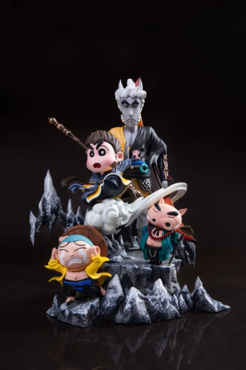 "Limited edition Crayon Shin-chan Journey to the West crossover resin statue showcasing playful chibi characters in dynamic poses."