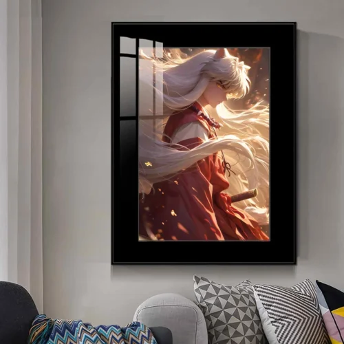 "Explore detailed views of the premium Inuyasha Wall Art, highlighting the fade-resistant HD print of Inuyasha's iconic side profile."
