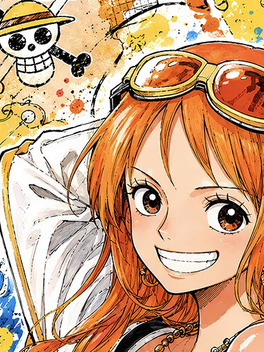 "Close-up view of the vibrant One Piece Nami & Robin graffiti decorative painting, highlighting the unique Baroque art style and intricate character."
