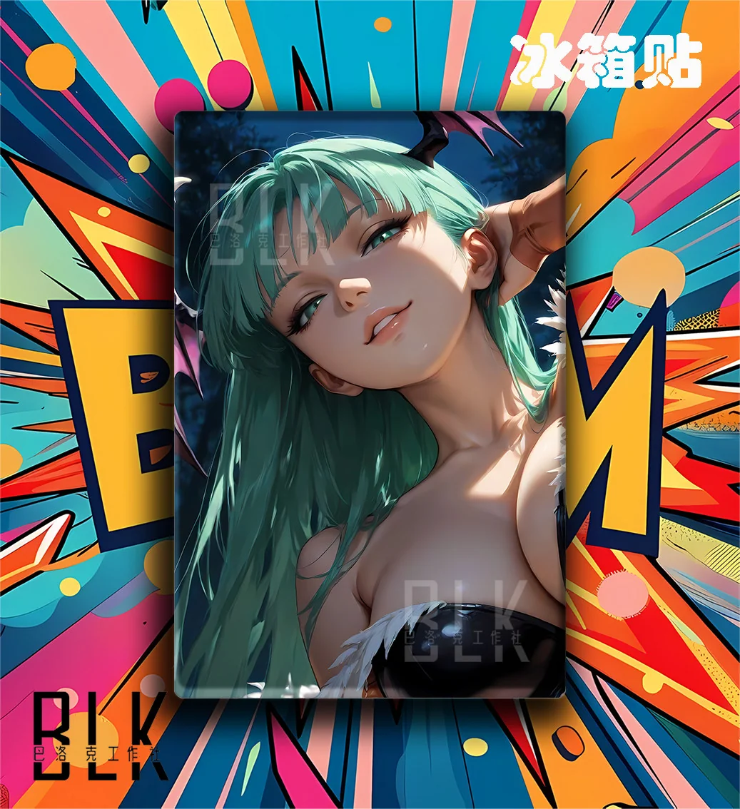 "Stunning Baroque Darkstalkers Morrigan art print, featuring vibrant, high-definition artwork of Smiling Morrigan in an ornate decorative style."