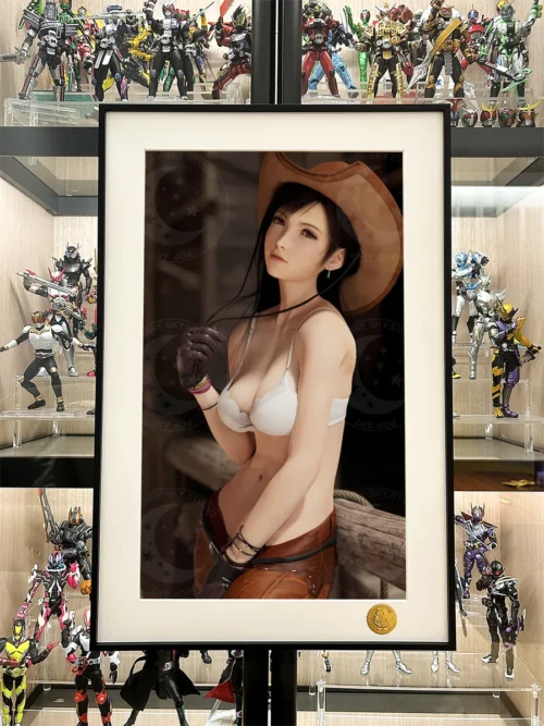 "Gallery views of the museum-quality Limited Edition Starry Sky Tifa Lockhart in Denim Final Fantasy VII art print."