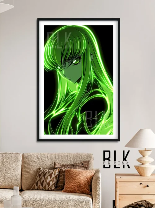 "Detailed view of the elegant Code Geass C.C. Baroque Art Print, highlighting the premium HD quality, vibrant colors, and intricate artistic details."