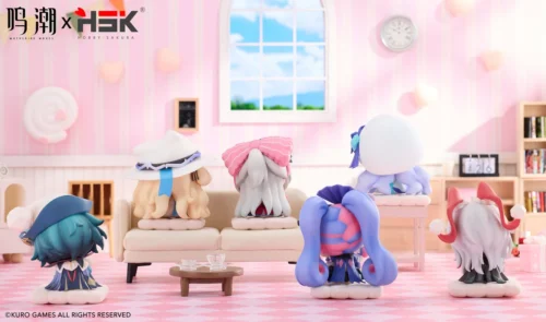 Wuthering Waves Sleepy Series 6-figure set. Playful chibi figures in relaxed poses, showing detailed sculpts from multiple angles.