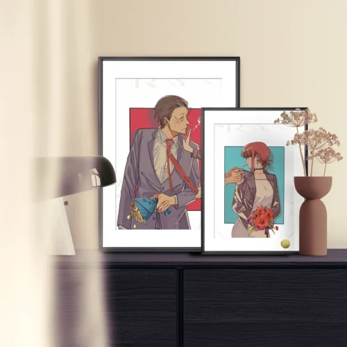 "Sasaki & Tayama: Couple at Supermarket Backdoor limited edition art print. An intimate, hand-numbered collectible illustration by Huang Gua Studio."