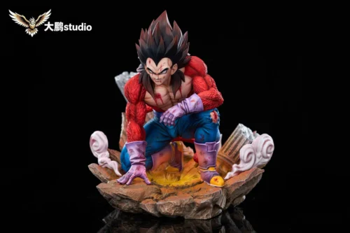 "Exclusive SSJ4 Vegeta Dragon Ball Z resin statue by Dapeng Studio, showcasing its dynamic battle pose, fiery aura, and meticulously sculpted details."