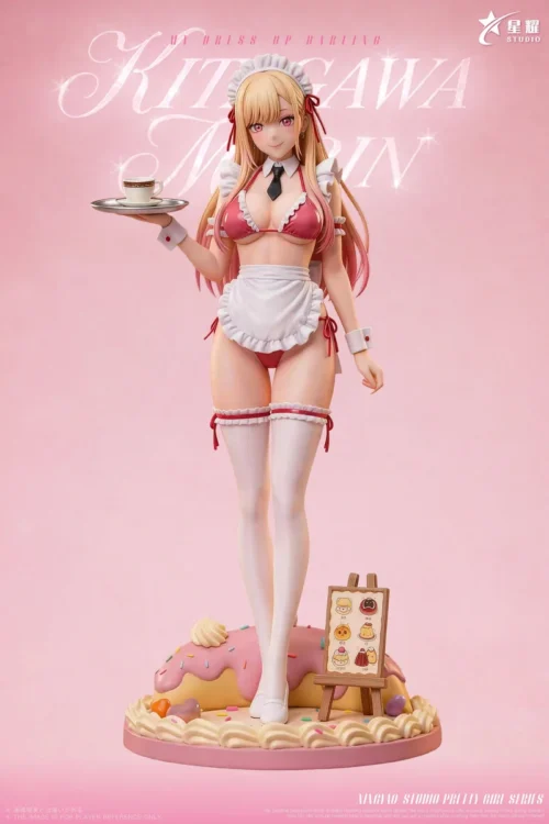 "Limited Edition Marin Kitagawa Maid Cafe resin statue. Vibrant, dynamically posed Marin from My Dress-Up Darling, intricate details capture her sweet."