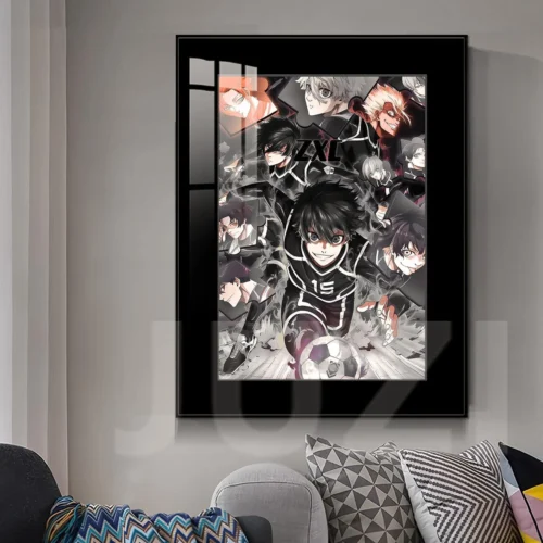 "JUZI Studio's premium fade-resistant HD Blue Lock Forbidden Zone Strikers Charge painting. Multiple views highlight vibrant dynamic anime art details."