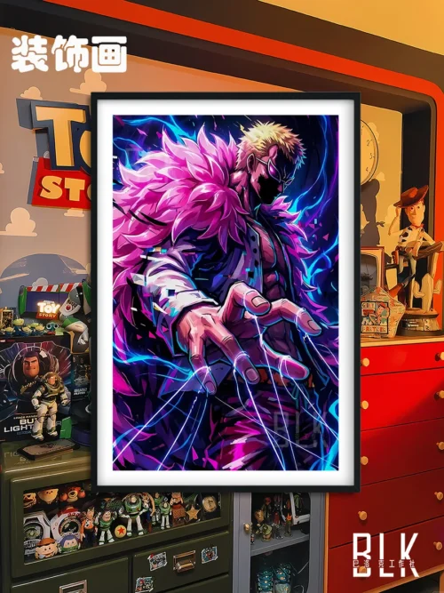 "A premium Donquixote Doflamingo One Piece Wall Art main image, dramatically stylized with ornate, high-definition artistic details."