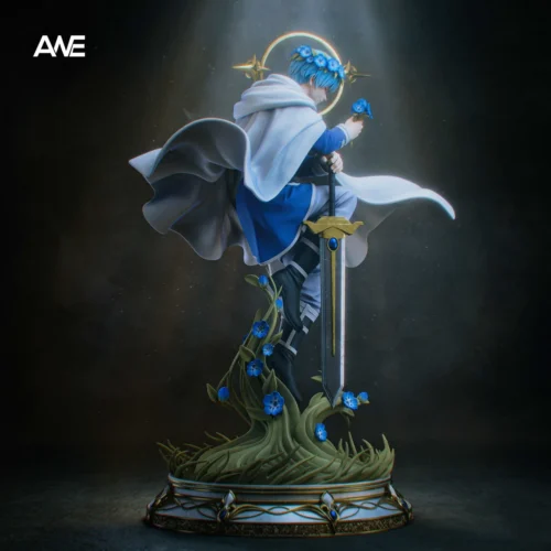 "Exclusive ANE Studio Frieren Himmel resin statue from a dynamic angle, highlighting its meticulous sculpting and Himmel's resolute presence."