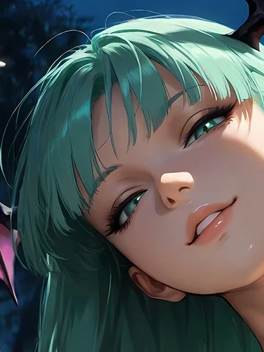 "Close-up view of the stunning Baroque Darkstalkers Morrigan art print, highlighting the vibrant colors and intricate details of the elegant."