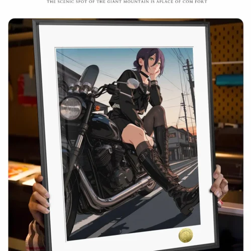 "Limited edition A3/4K Chainsaw Man Reze Motorcycle Girl fan art painting showcasing dynamic composition, explosive charm, and intricate artistic."