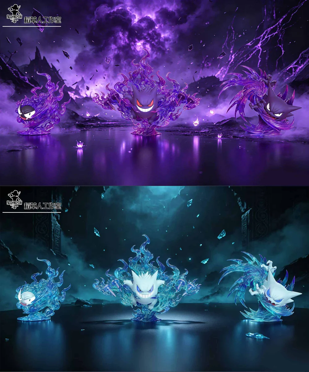 "Premium 1/20 Gengar Evolution Set Pokemon resin statue. Dynamic display of the complete evolutionary line in two distinct colorways, a limited edition."