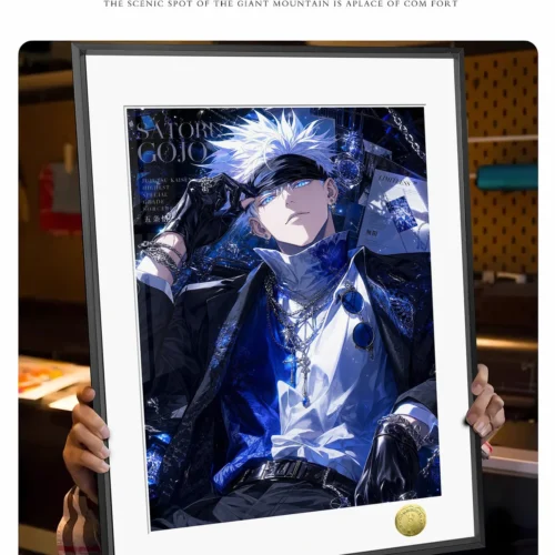 "Close-up of the limited edition Gojo Satoru decorative painting, a dynamic JJK fan art capturing his iconic power and artistic charisma."