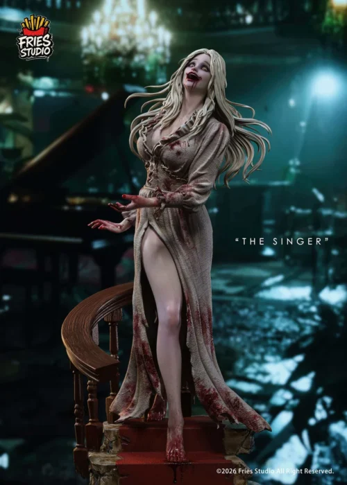 "Ultra-rare 1/3 scale Resident Evil Singer Zombie statue main image, featuring terrifying detail, premium collectible horror, and macabre stage."
