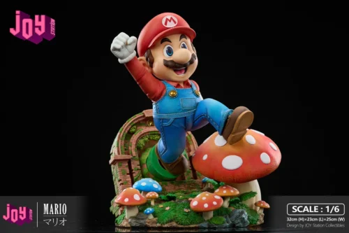 "Premium Limited Edition 1/6 Mario Statue, Super Mario Bros., showing dynamic action, vibrant colors, and intricate details from all angles."