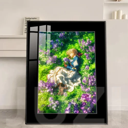 "Serene Violet Evergarden decorative painting in fade-proof HD, featuring vibrant flowers and exquisite detail. Premium alloy frame enhances."