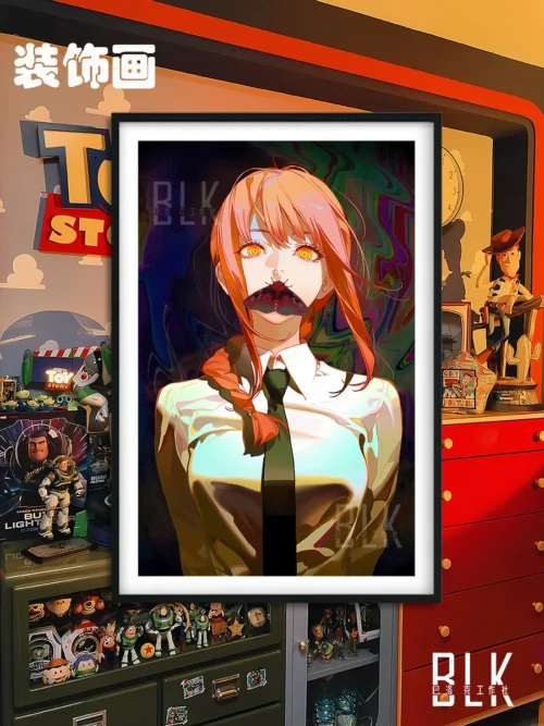 "Exclusive Chainsaw Man Makima decorative painting main image, showcasing an enigmatic Makima with ethereal moth wings in a dark, baroque artistic style."
