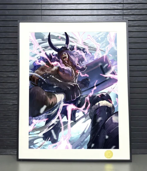 "Premium framed, limited edition Loki One Piece decorative painting. Dynamic scene with vibrant, intricate details shown from multiple angle."