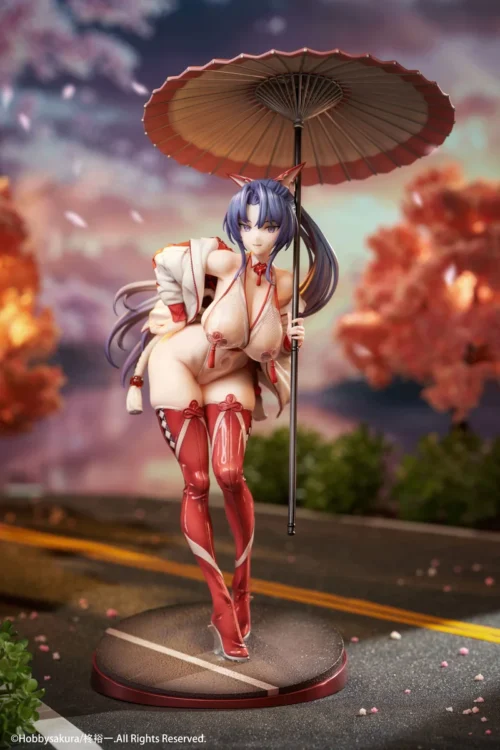 "Officially Licensed 1/7 Racing Miko statue by Hobbysakura Studio. Dynamic pose, blending traditional miko with modern racing queen aesthetics."