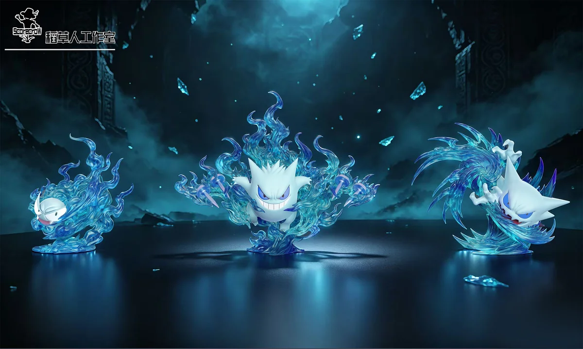 "Dynamic Gengar Evolution Set resin statue by Strawman Studio in its classic original colorway, a limited edition Pokemon collectible for fans."