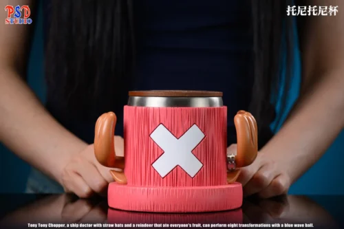 "Premium One Piece Tony Tony Chopper Hat Mug, a meticulously sculpted resin collectible featuring Chopper's iconic pink hat, perfect for fans."