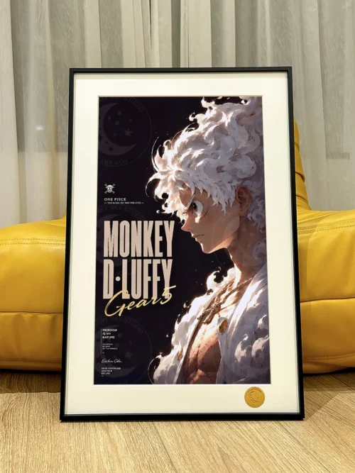 "Dynamic Gear Five Luffy decorative painting, a limited edition collectible art print featuring vibrant energy against a cosmic starry backdrop."