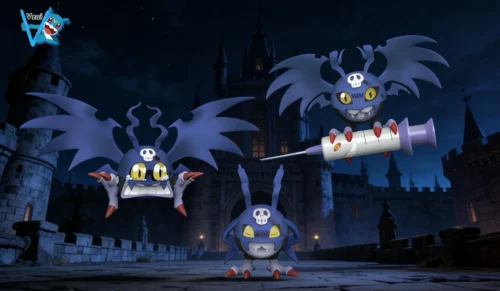 "Main image of the exclusive limited-edition Vzai Studio Mini Digital Villains Little Devil Figures set, featuring three playful, stylized."