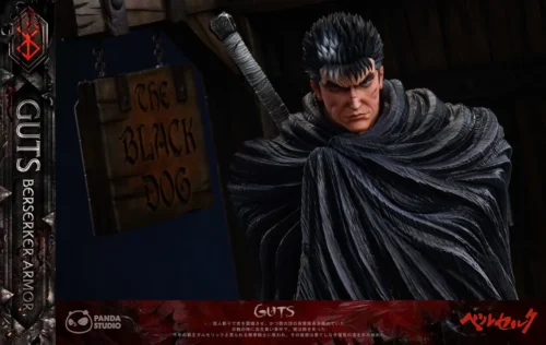 "Detailed views of the extremely limited Berserk Guts 1/4 First Appearance statue, highlighting his gritty, defiant stance, intricate sculpture."