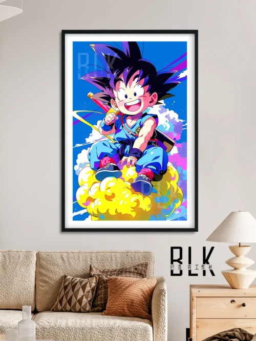 "A vibrant Baroque Colorful Kid Goku Dragon Ball painting, captured from an angle revealing the rich, high-definition art and the elegant."