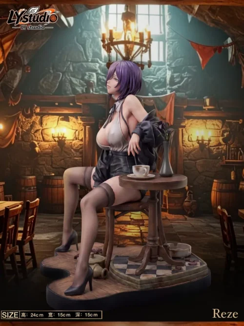 View of the limited edition 1/6 Scale Reze Chainsaw Man statue by LY-Studio, highlighting the dynamic pose, explosive power, and premium material details.