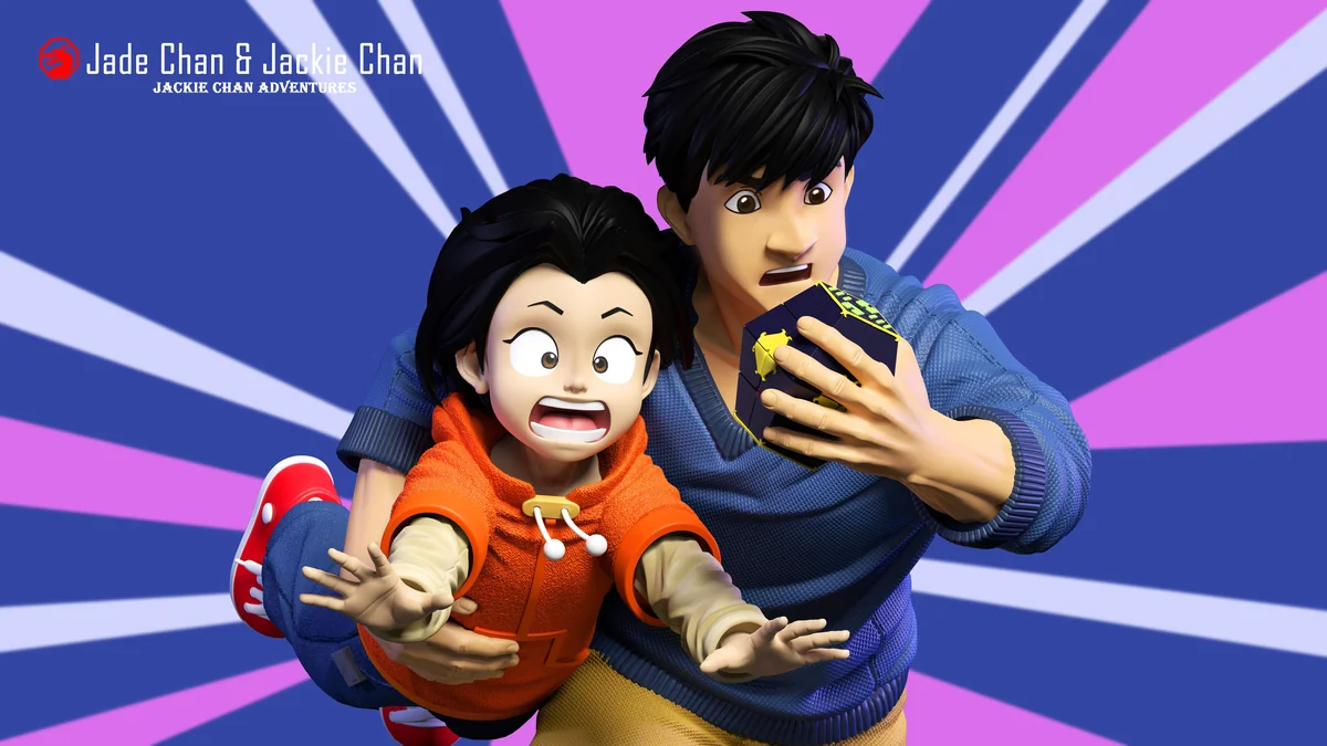"Jackie Chan & Jade Jackie Chan Adventures figure. Premium, limited edition. Dynamic sculpt details, interchangeable parts, iconic scenes."