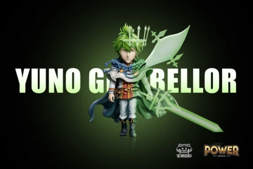 "Dynamic Yuno Spirit of Zephyr Black Clover statue, playfully captured from multiple angles, showcasing his powerful wind magic and intricate sculpt."