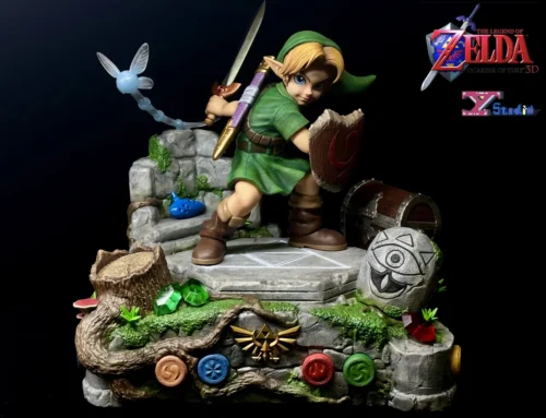 "Young Link Statue by TY Studio. Dynamic pose, intricate sculpt, and LED Ocarina of Time base from all angles. Limited edition."