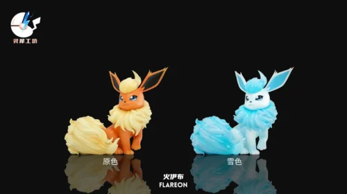 "Dynamic 1/20 Flareon 2.0 Pokémon statue by Lingxi Workshop. Features a fiery aura, detailed elemental effects, and premium PU resin craftsmanship."