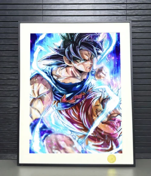Limited Edition H-TWO Studio Ultra Instinct Goku decorative painting, showing dynamic pose, radiant aura, and premium details from multiple angles.