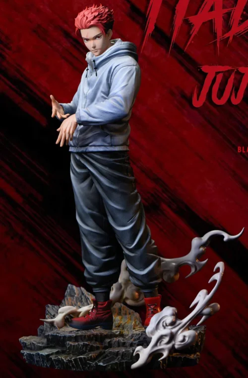 "Detailed view of the Dynamic Yuji Itadori Jujutsu Kaisen resin statue by BLACK Studio, highlighting his intense power and intricate sculpt."