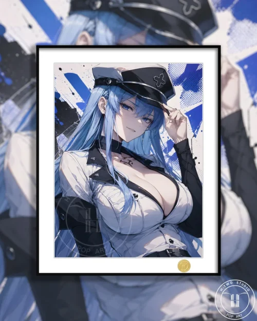 "Limited Edition Esdeath Akame ga Kill art print main image, showcasing an iconic, powerful, and elegant portrait of Esdeath in a premium frame."