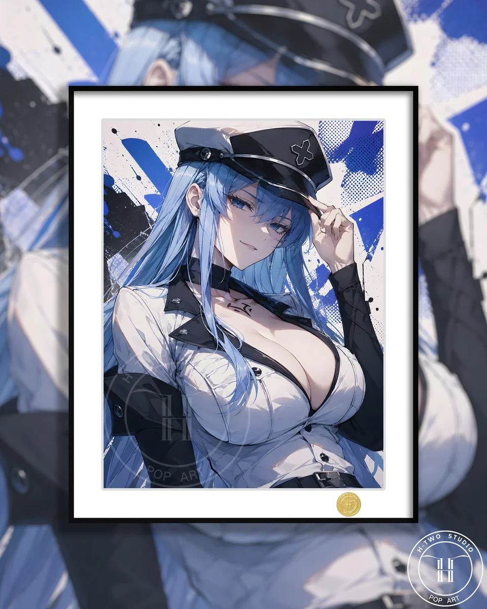 "Limited Edition Esdeath Akame ga Kill art print main image, showcasing an iconic, powerful, and elegant portrait of Esdeath in a premium frame."