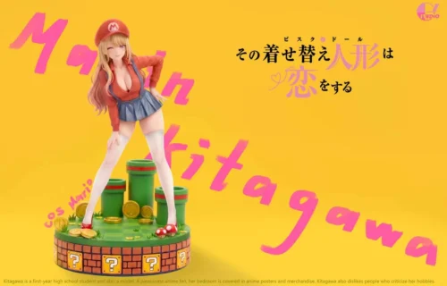 "Dynamic Marin Kitagawa figure in playful Mario cosplay. An exclusive 1/6 My Dress-Up Darling resin statue, a unique character fusion."