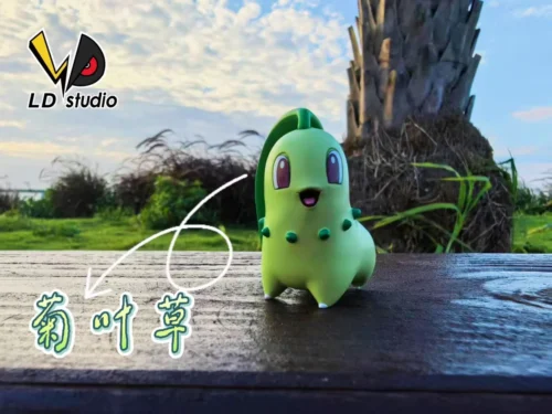 "Limited Edition Chikorita Serenity Pokemon statue. Hand-crafted, premium Chikorita figure with ethereal botanicals and dew-kissed details."
