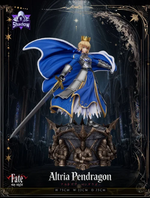 "Dynamic main display of the 1/4 scale Saber Artoria Pendragon statue from Fate/stay night, wielding her iconic Excalibur in a heroic, imposing pose."