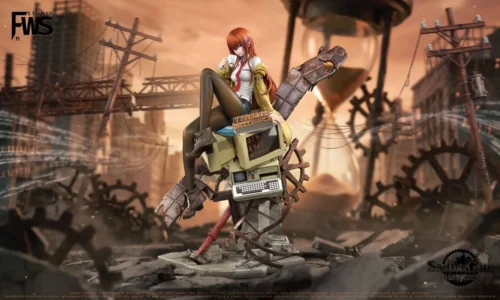 Gallery of the 1/6 Makise Kurisu Steins;Gate premium resin statue, showcasing intricate gears, translucent effects, and her iconic pose.