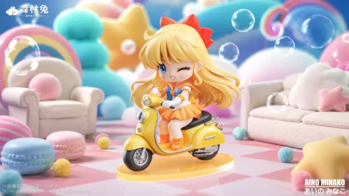 "Aino Minako Sailor Moon figure by Forest Rabbit Studio, dynamically riding her unique whimsical scooter with a sparkling base."