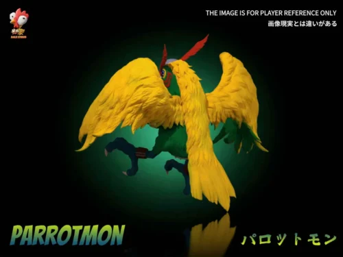 "Exquisite, limited edition Daiji Studio Parrotmon Digimon resin statue gallery, showcasing its dynamic, fierce, and intricately sculpted details."