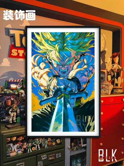 "Premium Super Saiyan Trunks decorative painting showcasing dynamic Super Saiyan Trunks in vibrant detail, framed by opulent Baroque art."