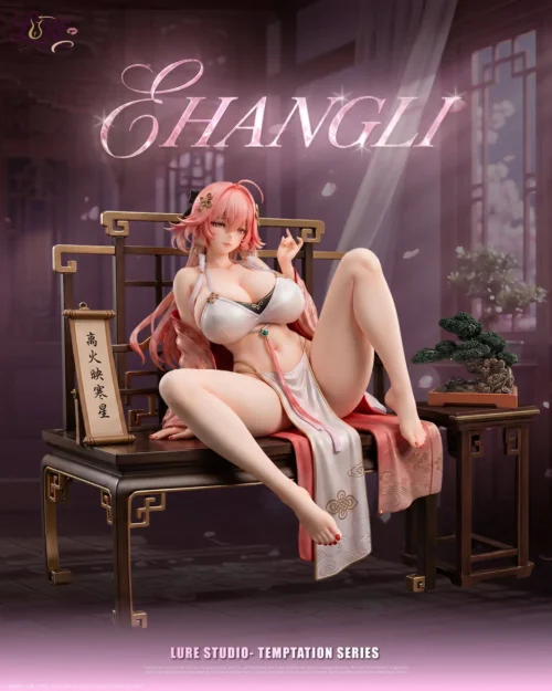 "Exquisite 1/6 Wuthering Waves Changli figure by Lure Studio. Serene Guofeng collectible, showcasing flowing garments, delicate cherry blossoms."