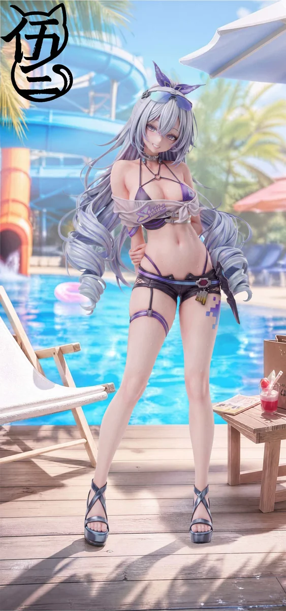 "Limited Edition 1/6 Honkai Star Rail Silver Wolf swimsuit figure: dynamic pose, vibrant anime aesthetic, and meticulous sculpture details from all an